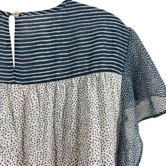 Daniel Rainn Flutter Batwing Short Sleeve Blue Print Top Stretch Knit Shirt XL - Picture 12 of 16